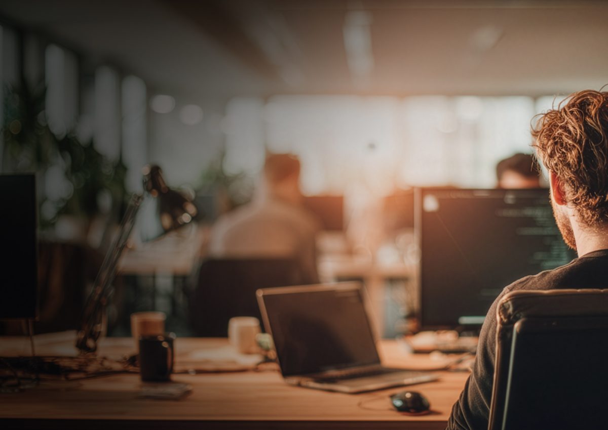 Business professionals working together in a modern office